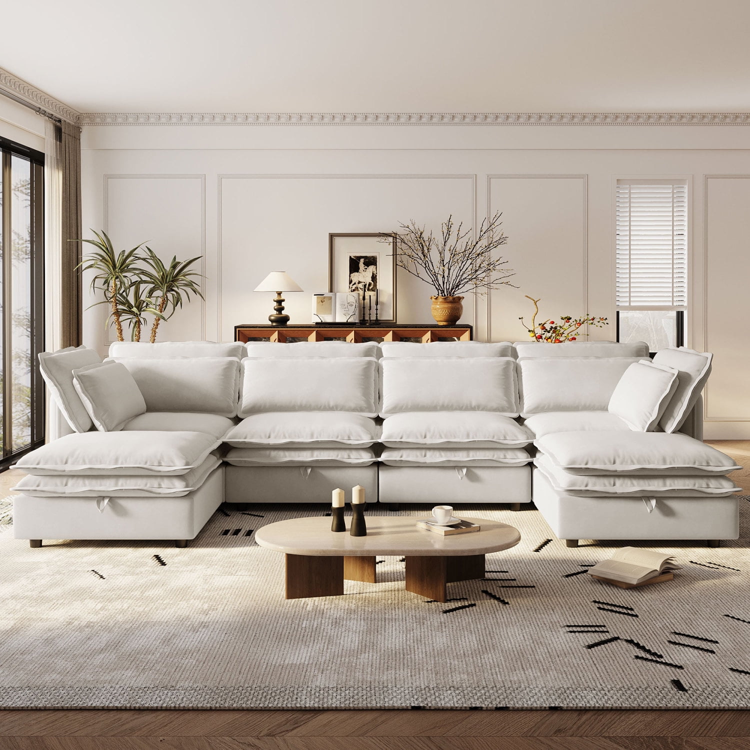 Harper & Bright Designs Modern Modular Corner Sofa Sectional with 2 Storage Ottomans, Free Combination L-Shaped Couch Set with Double-Layer Cushion for Living Room, Beige