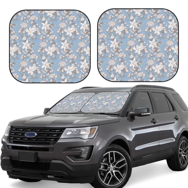 Fotbe Lily Flower 2-Piece Car Windshield Sun Shade | Sun Blocker for Car Windshield | Foldable Automotive Interior Accessories for Sun Protection-Medium