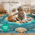 thumbnail image 4 of ODIKA 9'x12' Washable Area Rug Low Pile, Flatwoven, Beachy Ocean Entry Themed Teal Bathroom Long Nautical Turtle Refined Structured for Great Room, Indoor Concept, Large Living, 4 of 7
