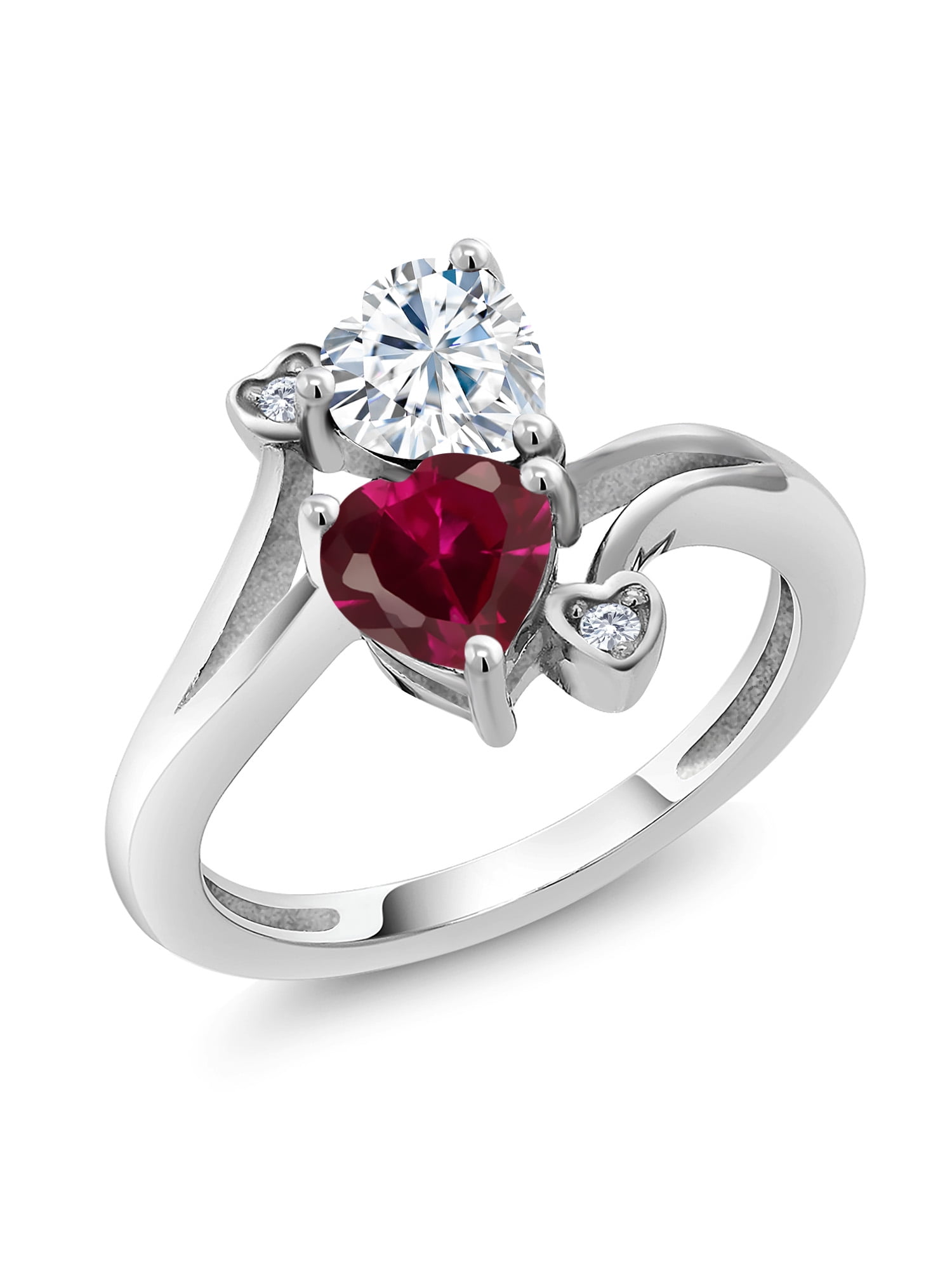925 Sterling Silver Red Created Ruby Ring Set with GH Created Moissanite by  Gem Stone King (1.79 Cttw)