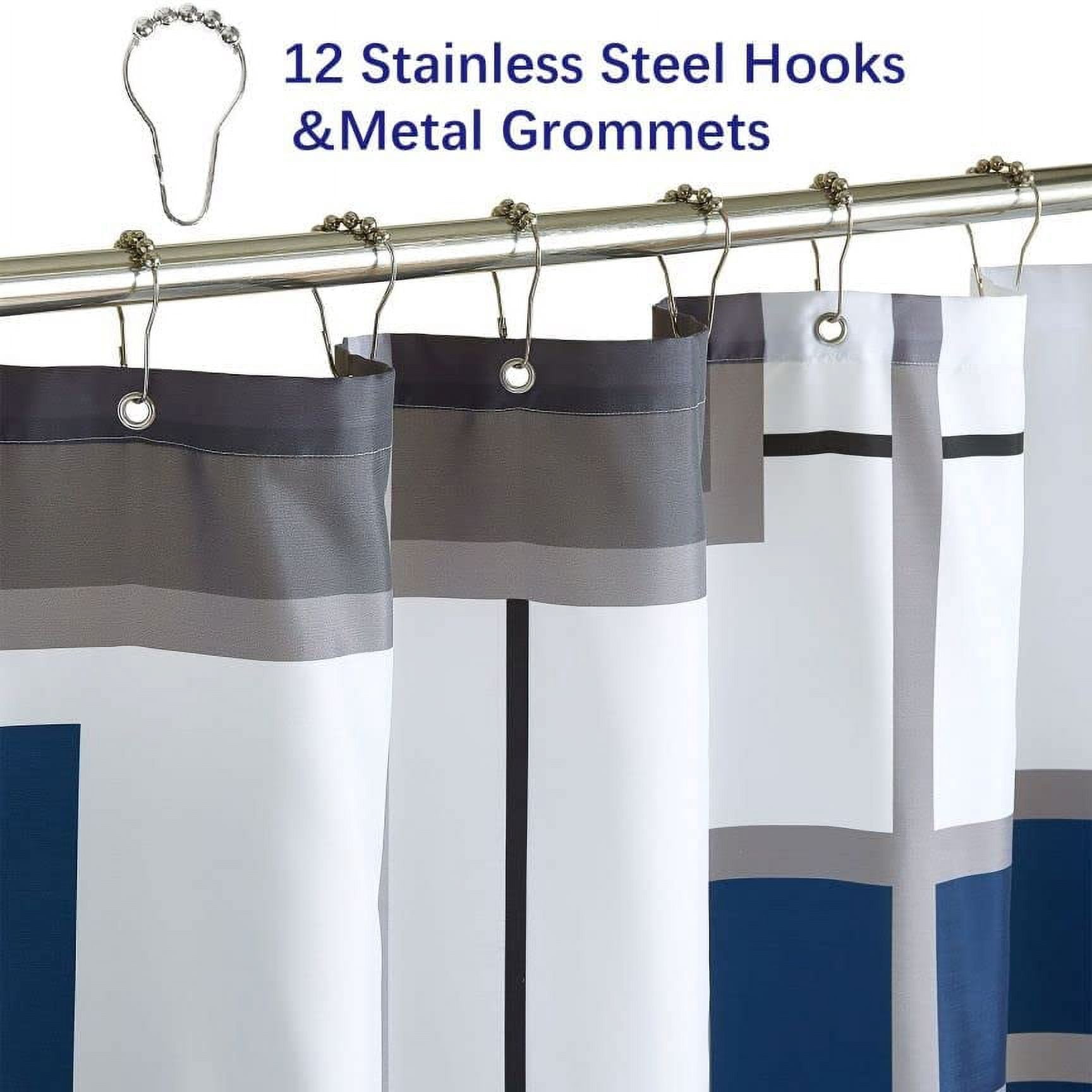 Modern Geometric Shower Curtain Blue,Blue and Black White Waterproof Shower Curtain Set for Bathroom Restroom with 12 Metal Hooks, 72 x 72 inch