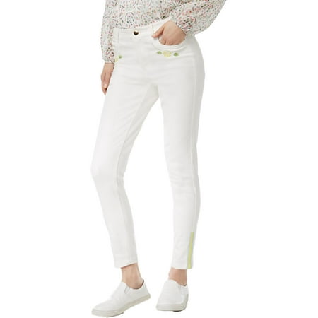Embroidered Woven Jeans - Cynthia Rowley Womens Denim Embroidered Skinny Jeans