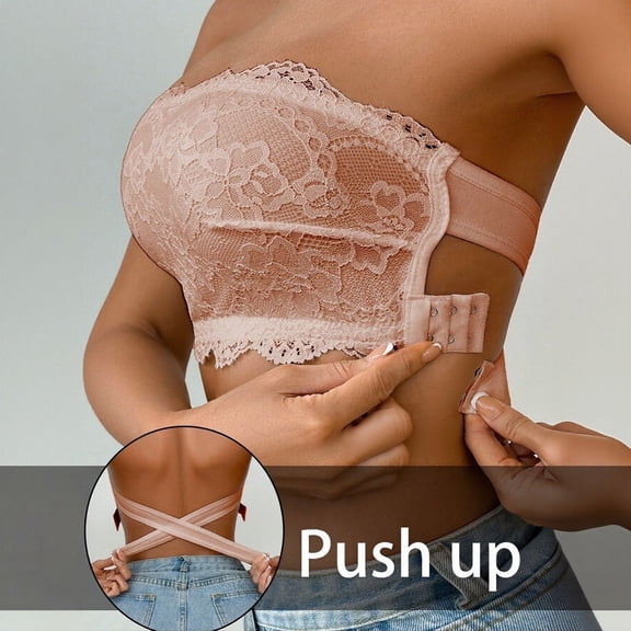 Lumistal Strapless Bra for Women Lace Bra Wireless Tube Top Bandeau Strapless Bras Seamless Stretchy Chest Wrap No Slip Everyday Bra Bras for Women No Underwire M