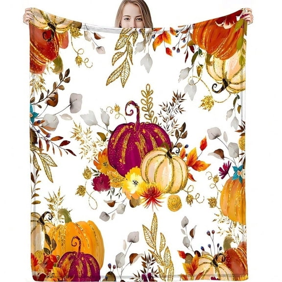 HELLOYOUNG Flannel Throw Blanket Soft Plush Cozy Lightweight All-Season Bed Couch Travel Pumpkin Print Warm Gift