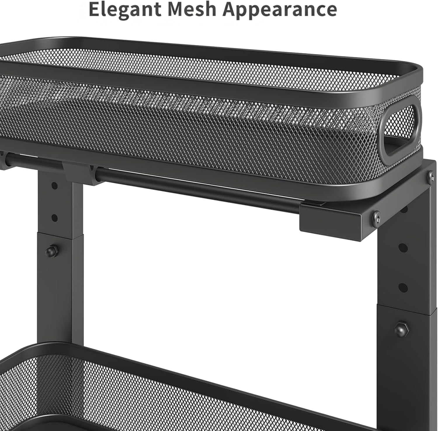 2 Pack Under Sink Organizer, Dual-Layer Pull Out Mesh Cabinet Rack with 5-Level Height Adjustment, Rust-Resistant Sliding Storage for Bathroom & Kitchen, Multi-Purpose 2-Tier Shelf(Black)