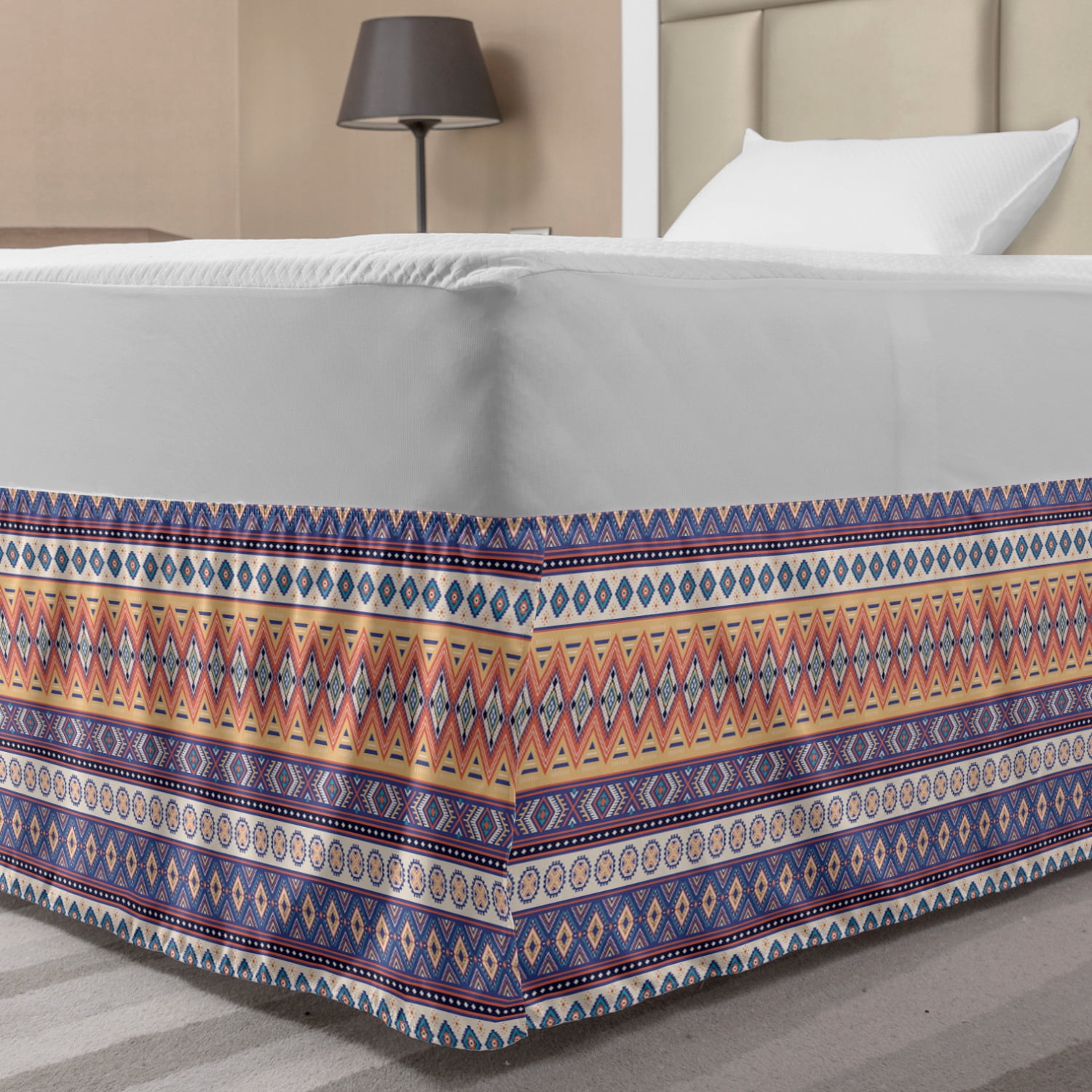 Aztec Bed Skirt, Repetitive Mexican Inspired Ornamental Lines Art ...