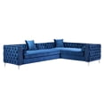 thumbnail image 2 of Inge Navy/Silver Velvet Corner Sectional Sofa - Silver Nailhead Trim, Button Tufted, Metal Y-Legs, Right Facing, 2 of 9