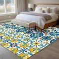 thumbnail image 4 of Modern Mediterranean Area Rugs 5'x7', Small Throw Rugs for Laundry Room Playroom, Retro Moroccan Tiles Texture Vlue Yellow Indoor Outdoor Rug Non-Slip Low Pile Carpet Runner Reversible Floor Mats, 4 of 8