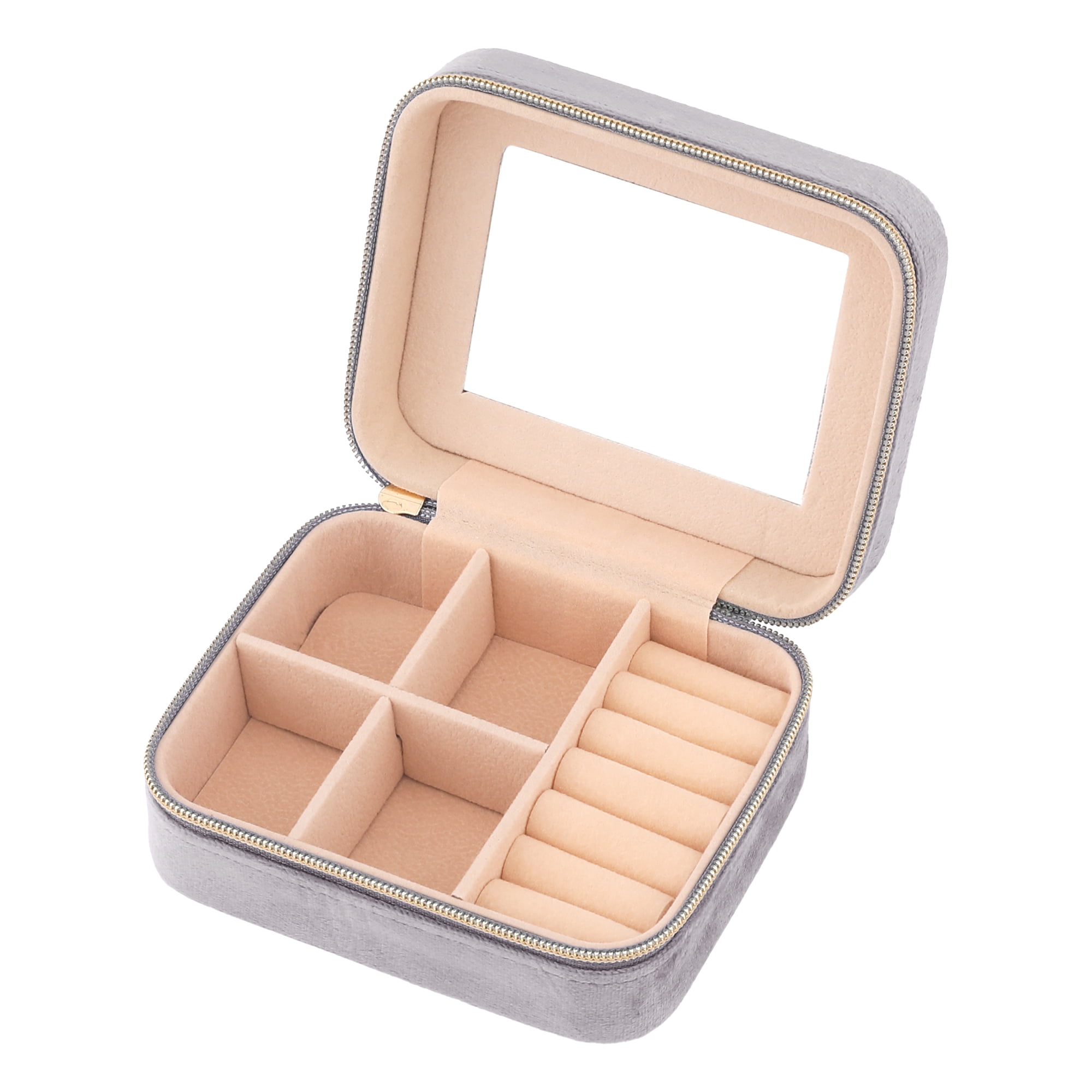 Unique Bargains Portable Velvet Jewelry Organizer Case for Women Gray