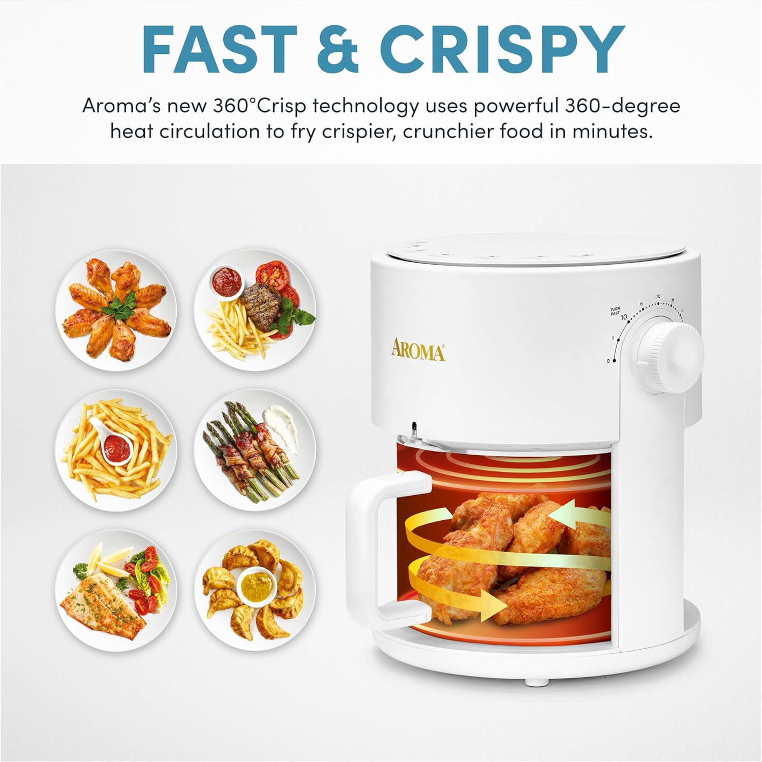 Glass Air Fryer and Countertop Convection Oven with Powerful 360Crispy? Technology (3 Quart), White