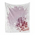 thumbnail image 1 of Wine Soft Flannel Fleece Blanket, Grunge Abstract Frame Bunch of Grapes Leaves Country Drinks Food Picnic Concept, Cozy Plush for Indoor and Outdoor Use, 70" x 90", Lilac and White, by Ambesonne, 1 of 6