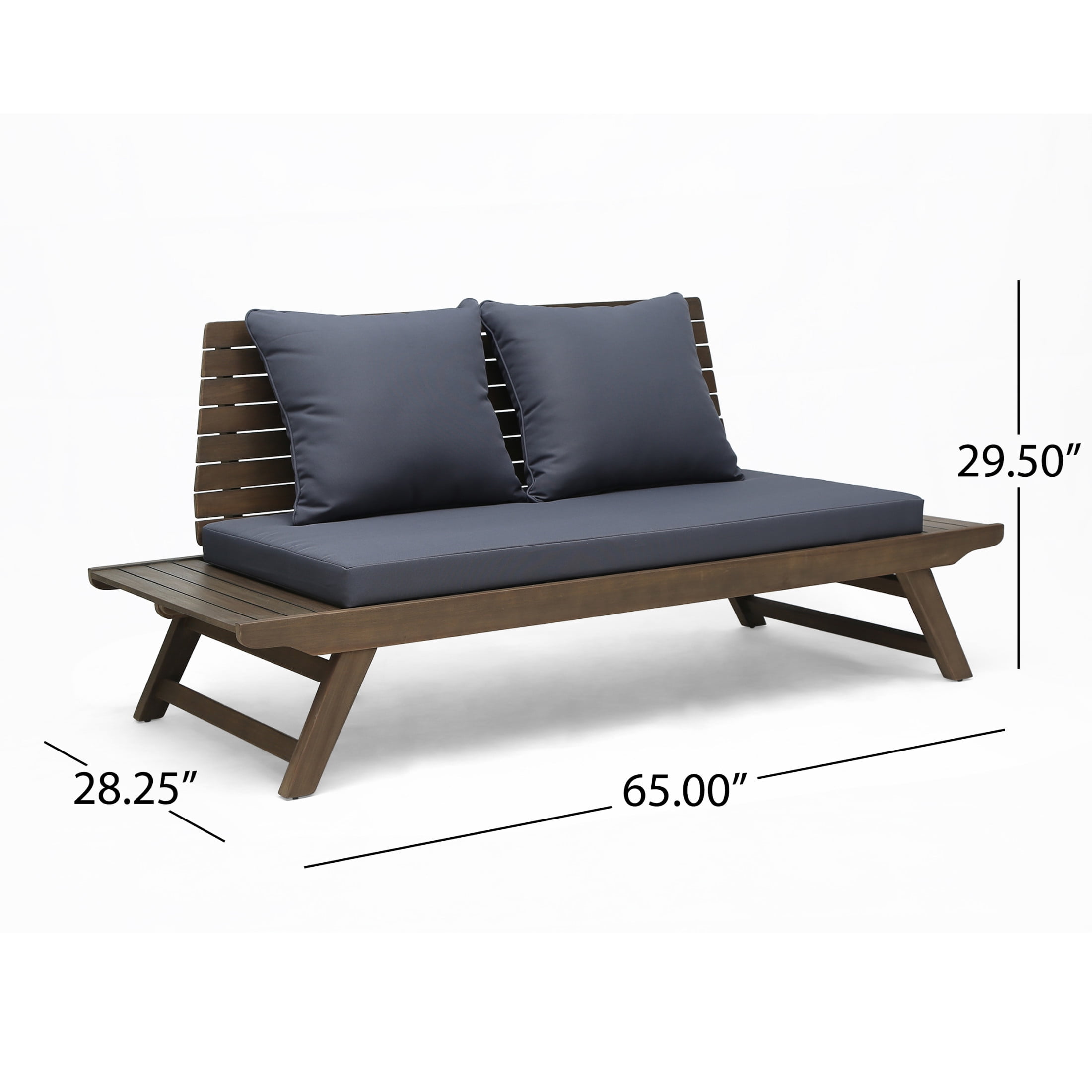 Sudbury Outdoor Outdoor Acacia Wood Loveseat and Coffee Table Set with Cushions, Gray/Dark Gray