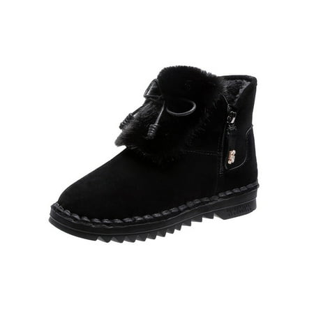 

Harsuny Ladies Snow Boots Faux Fur Warm Booties Side Zip Winter Boot Work Cold Weather Non Slip Shoes Plush Lined Ankle Bootie Black 6.5