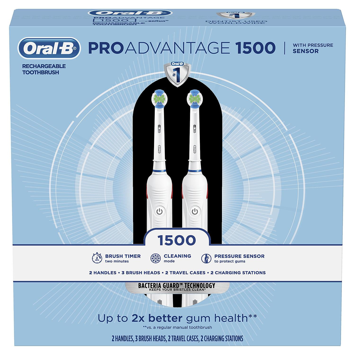 Oral-B ProAdvantage 1500 Electric Rechargeable Toothbrush (2 Pack) - Walmar...