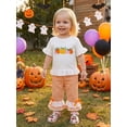thumbnail image 5 of BemeyourBBs Toddler Baby Girls Halloween Thanksgiving Outfits Infant Baby Girl Summer Fall Clothes Cute Pumpkin Embroidery Bell Short Sleeve T Shirt Tops and Flared Pants Set, 5 of 9