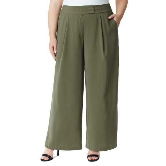 Jessica Simpson Trendy Plus Size Pleated Wide-Leg Pants - Olive Night, Size 22W
