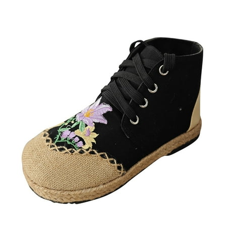 QYZEU Black Women Shoes Business Casual Shoes for Women Winter Women s Fashion Round Head Cotton and Linen Platform Shoes Lace Flower Non Slip Sneakers Black 41