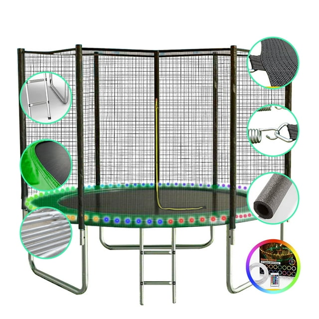 Trampolín Brincolín Premium 8 ft 2.43m con Luces LED Tubular Reforzado Uso Rudo Jardín Enyz
