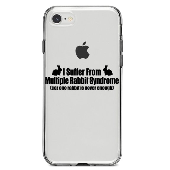 DistinctInk Clear Shockproof Hybrid Case for iPhone 7 8 SE (2020 Model) 4.7" Screen TPU Bumper Acrylic Back Tempered Glass Screen Protector - I Suffer From Multiple Rabbit Syndrome