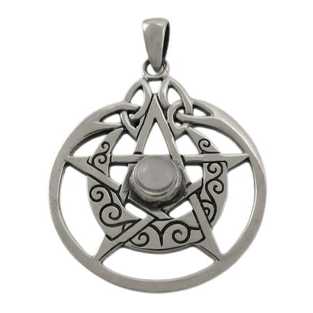 Sterling Silver Crescent Moon Pentacle Pendant Moonstone