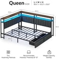 thumbnail image 3 of Queen Corner Bed Frame with Storage Drawers, LED Lights and Charging Station, Modern Queen Size Bed Frame Metal Platform with Linen Upholstered Guardrail, Dorm Bedroom Daybed for Teen Adult, Gray, 3 of 8
