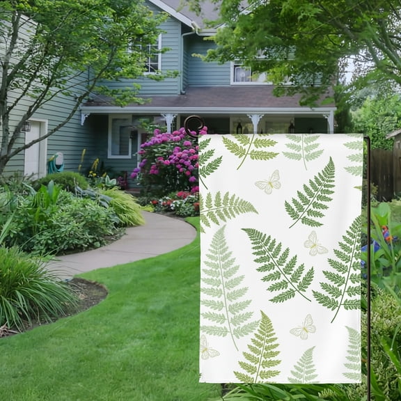 RKSupls Spring Summer Garden Flag Double Sided Fern & Butterfly Botanical Welcome Yard House Outside Outdoor Decoration,12*18 inch
