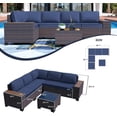 thumbnail image 5 of Gotland Outdoor Patio Furniture Set 9 Piece Sectional Rattan Sofa Set Rattan Wicker Patio Conversation Set with 5 Seat Cushions and 1 Tempered Glass Table,Dark Blue, 5 of 5