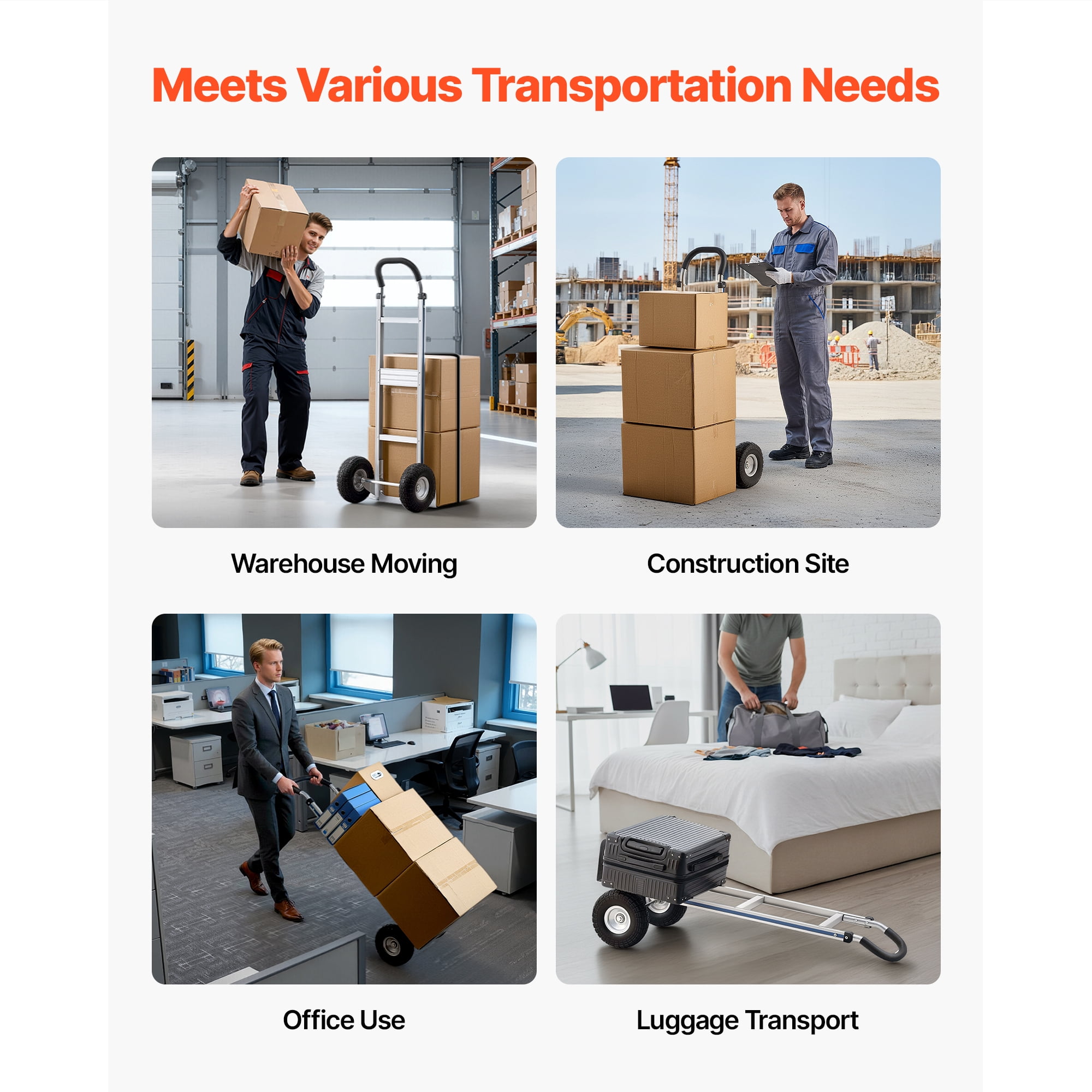 KFFKFF Heavy-Duty Hand Truck, 500 lbs Capacity, Durable Dolly with Non-Slip Wheels & Handle, Aluminum Alloy Portable Cart with Tie-Down Strap for Home, Office, and Warehouse Transport