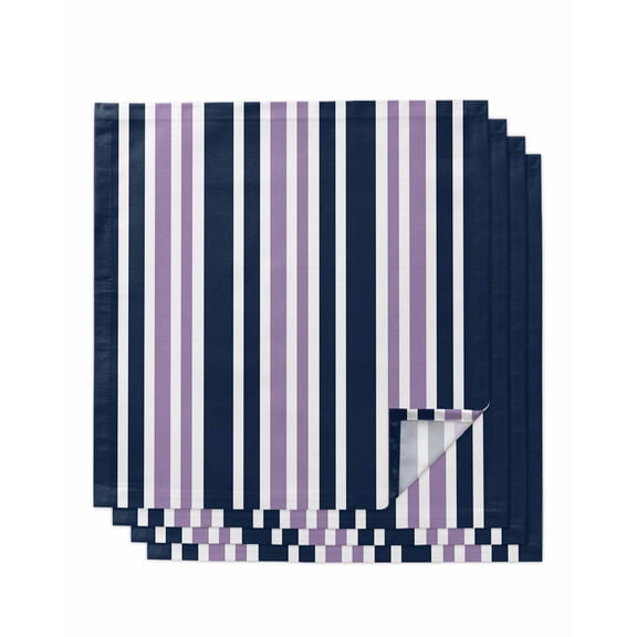Navy Blue Purple Striped Cloth Napkins Set of 4 Reusable Dinner Napkins, Modern Minimalist Ombre Lines Cocktail Napkin Washable Table Napkins for Wedding/Holiday Party/Baby Shower 20"x20"