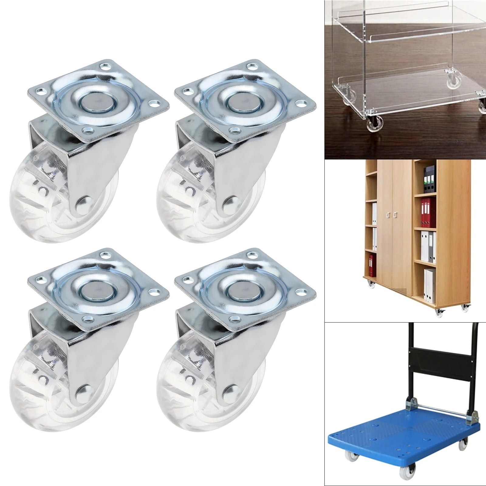 4Pcs 2 Inch Caster Pu Transparent Universal Crystal Wheel No Noise Small Cart Industrial Wheel Office Chair Casters Tool ,Reliable