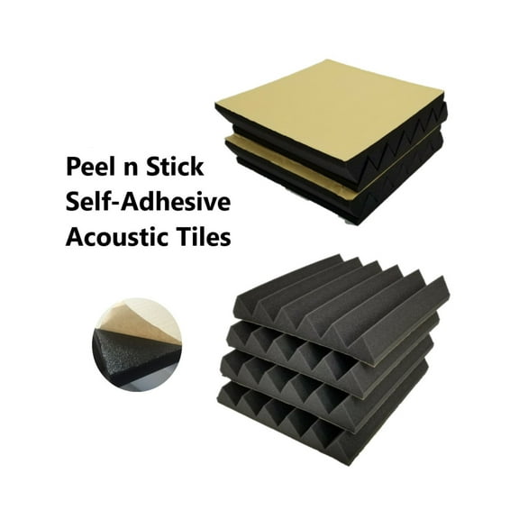 Bookishbunny 8 PK Premium Self-Adhesive Glue Acoustic Foam Tiles Sound Proof 12 x 12 x 2 inch Black