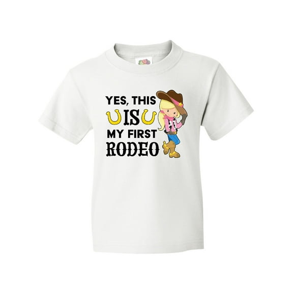 Inktastic Yes, This is My First Rodeo- Cowgirl in Hat and Boots Youth T-Shirt