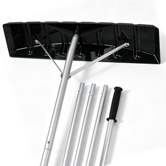 Ktaxon 18.4 Ft Roof Snow Rake with Wheels, 5-Section Extendable Aluminum Pole, Black PP Head