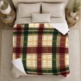 thumbnail image 4 of Burgundy And Forest Green Intersecting Plaid Bands, Soft Flannel Blanket with Traditional Tartan Plaid Print, Housewarming Gift and Home Decor for Bedroom and Living Room, 4 of 7