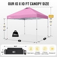 thumbnail image 5 of CROWN SHADES 10x10 Pop Up Canopy Tent with One Push Setup Easy Outdoor Sun Shade for Events, Parties, Camping Pink, 5 of 8