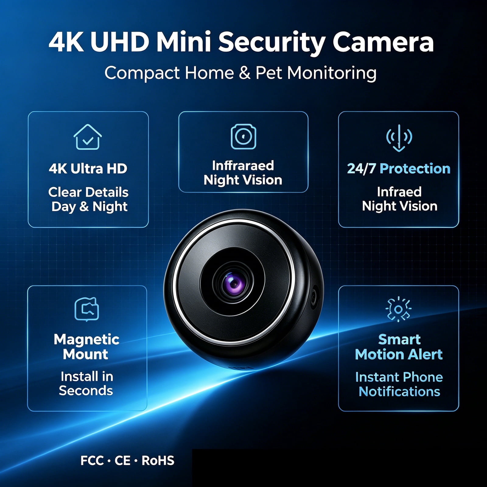 4K Ultra HD Mini Hidden Wifi Security Camera Magnetic IR Night Vision Motion Detection 2-Way Audio Loop Recording for Home Pet Indoor Use