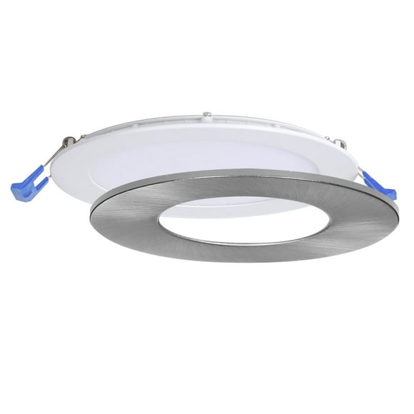 Nadair, 6’’ LED Recessed Ultra Slim Lights, 4000K (cool white), 1-Pack, IC Rated, Dimmable, 15W=90W, 1125 Lumens, Quick Connect System, White Finish / Brushed nickel trim included, Round