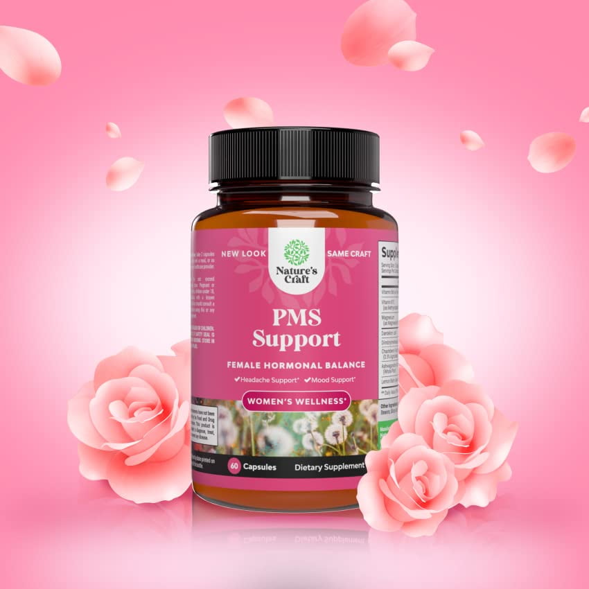PMS Relief Vitamins for Women - Herbal Supplement for Stress Relief & Hormone Balance for Women - PMS Support Pills with Vitex (Chasteberry), Dong Quai & Black Cohosh - Nature's Craft 60ct Capsules