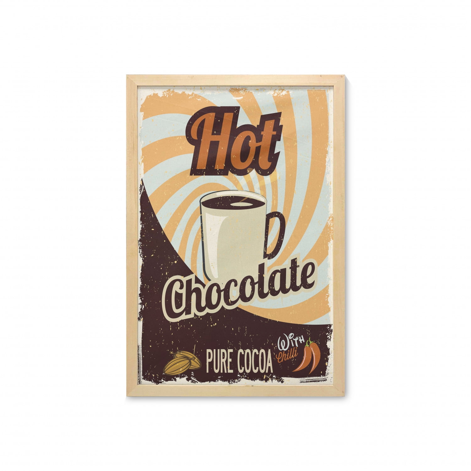Retro Wall Art with Frame, Old Hot Chocolate Commercial in Funky Shaded