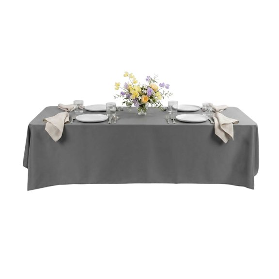 Restaurantware-Table Tek 90 x 132 Inch Table Covers, 10 Rectangle Wedding Tablecloths - Washable, Wrinkle-Free, Gray Polyester Banquet Tablecloths, Hemmed, For Parties, Holidays, or Buffets
