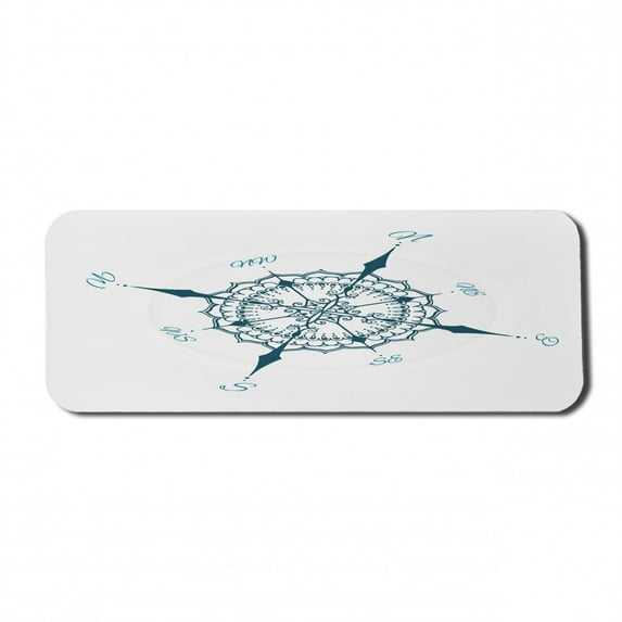 Compass Computer Mouse Pad, Hand Drawn Windrose Floral Arrangement Design Compass Boating Theme Print, Rectangle Non-Slip Rubber Mousepad Large, 31" x 12" Gaming Size, Cream Dark Green, by Ambesonne