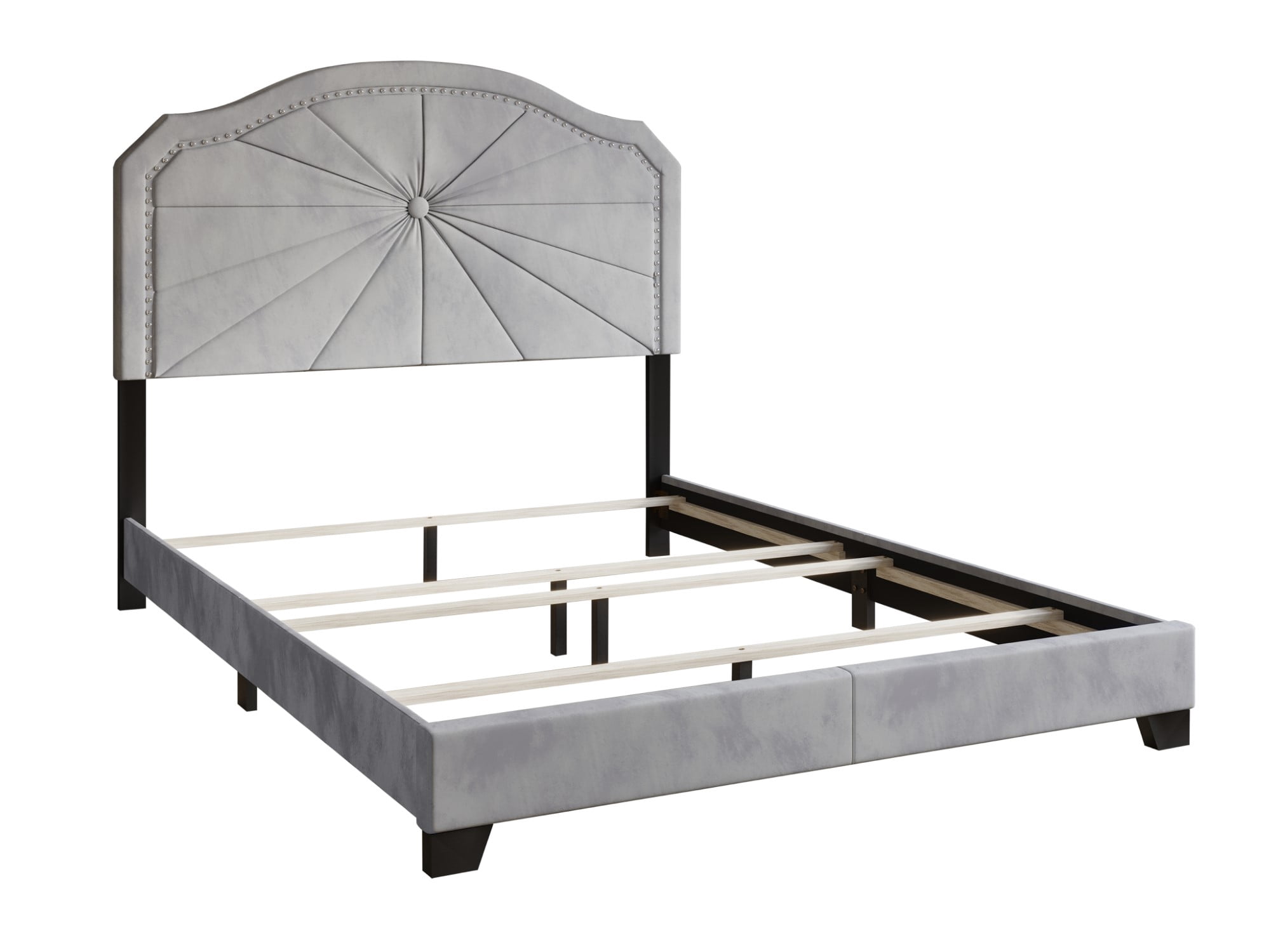 Home Design Norris Full Tufted Upholstered Panel Bed Frame with Button Tufting and Nailhead Trim, Silver Gray, Easy Assembly