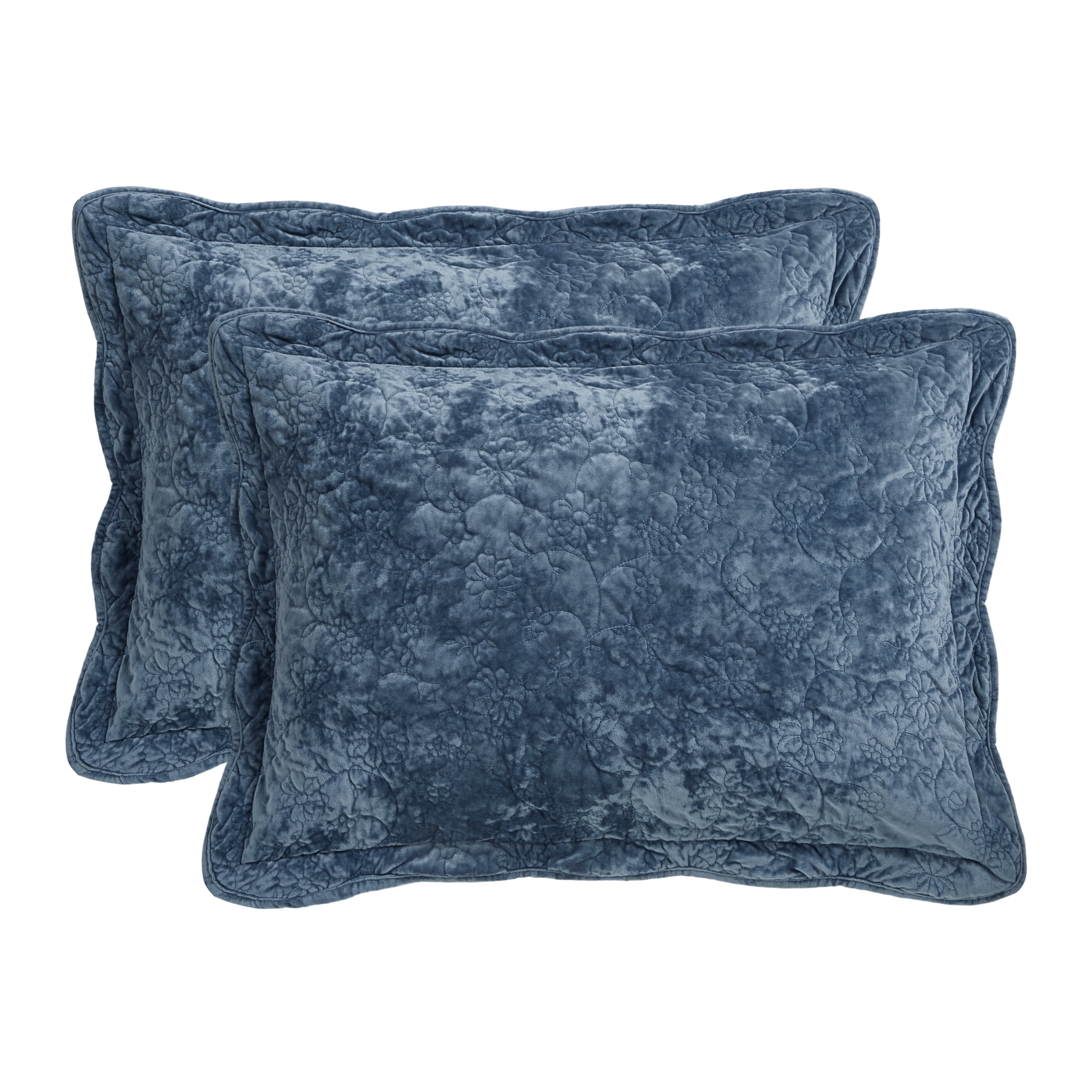 The Pioneer Woman Eloise Floral Velvet Pillow Shams, Blue Dust, King, 2 Pack
