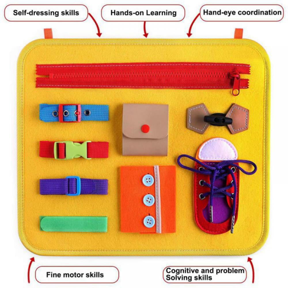 Toddler Busy Board - Montessori Sensory Activity Board for Toddlers -  Develops Basic and Fine Motor Skills - Learn to Dress Toys for 1 2 3 4 Year  Old 