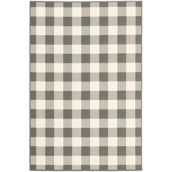 8 x 11 ft. Gray & Ivory Gingham Indoor & Outdoor Area Rug