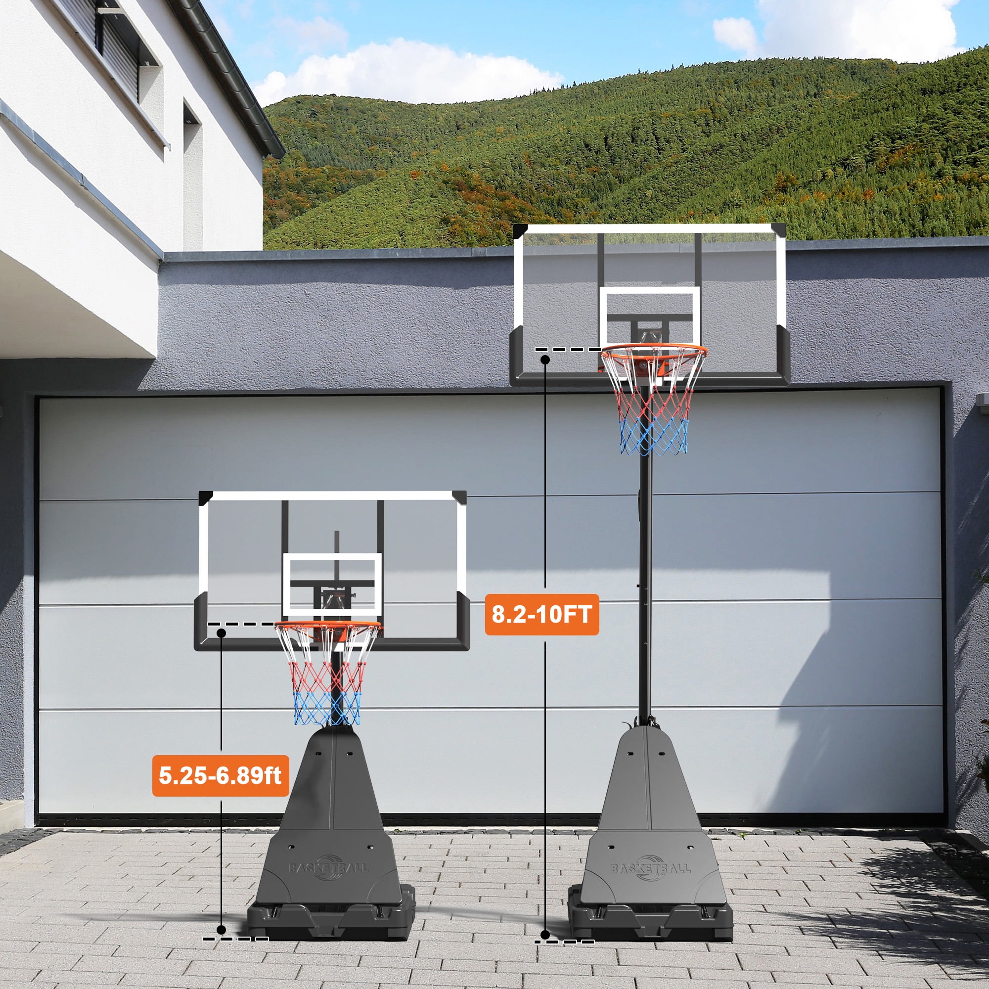 Fenbeli 44 Inch Portable Basketball Hoop Outdoor Indoor, 5.25-10FT Adjustable Height, Shatterproof PC Backboard, 150 LBS Fillable Base, Basketball Goal System for Kids Teens Adults Backyard/Driveway