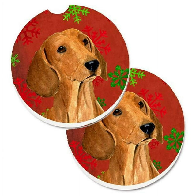 Carolines Treasures SS4694CARC Dachshund Flocons de Neige Rouges et Verts Ensemble de Noël de 2 Porte-Gobelets sous-Verre de Voiture