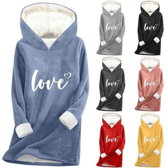 Oksale Fleece Lined Hoodies for Women Thermal Warm Winter Tops Cozy Long Sleeve Basic Tee Shirts Print Fall Clothes Dark Gray M
