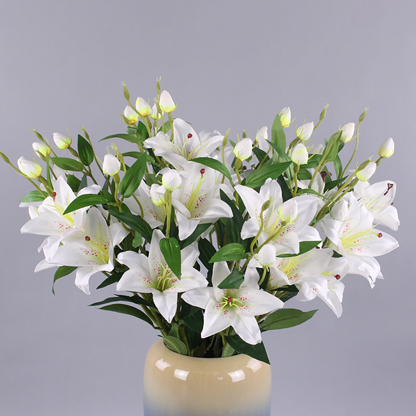5 Pcs Stargazer Lily Artificial Flowers for Decoration, Long Stems Real Touch latex Fake Flowers, Faux Silk Easter Lily for Spring Indoor Home Office Wedding Table Centerpiece, 31.5 Inch, White