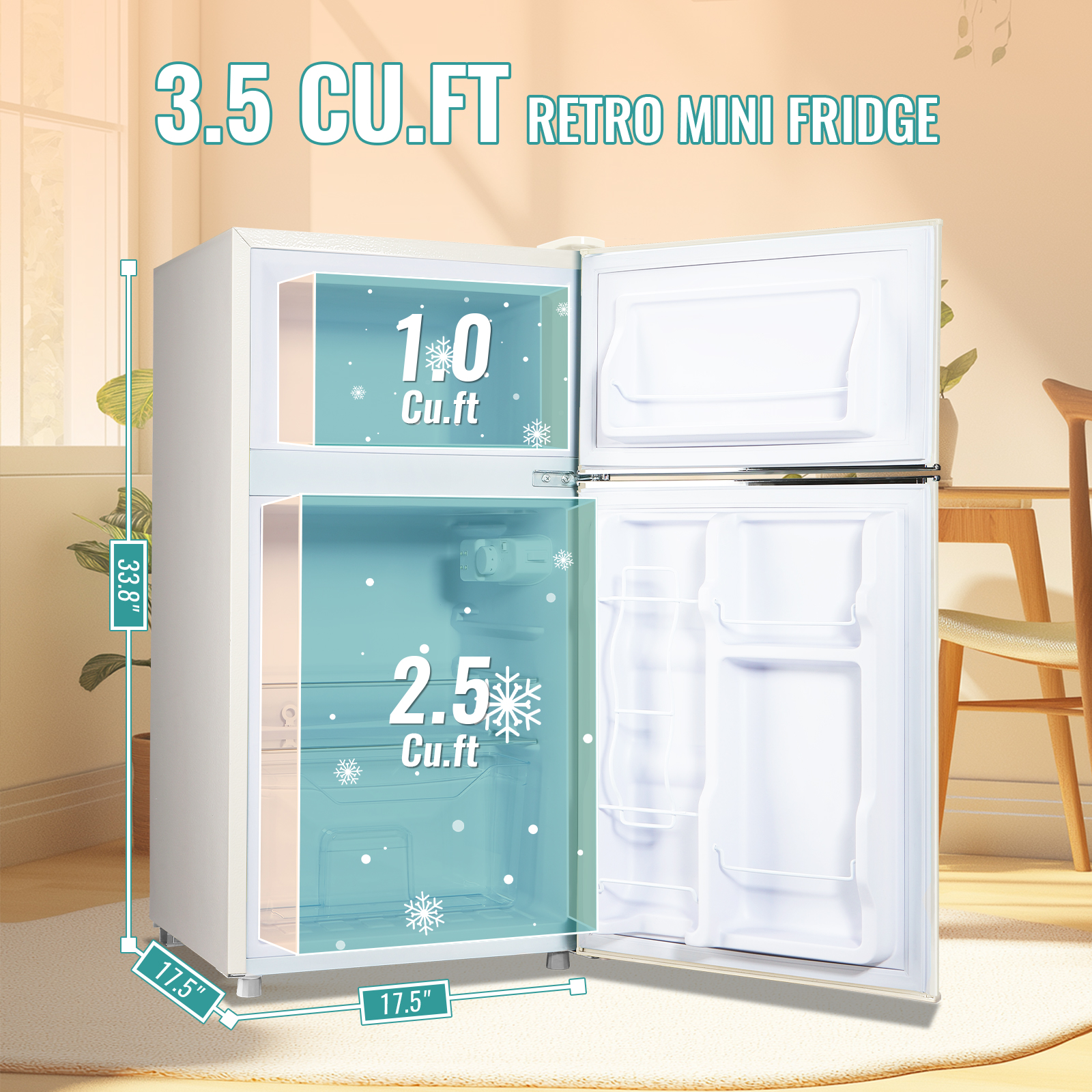 TACOOL Refrigerator with Top Freezer 3.5Cu.ft Two Door Small Mini Fridge with Extra Drink Space for Home Office Dorm White